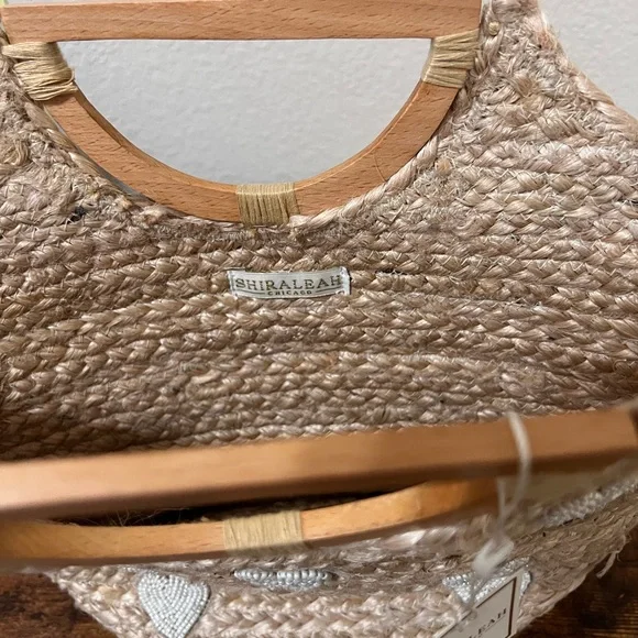 Shiraleah Natural Straw Tote with Beaded White Heart Details - Picture 6 of 8